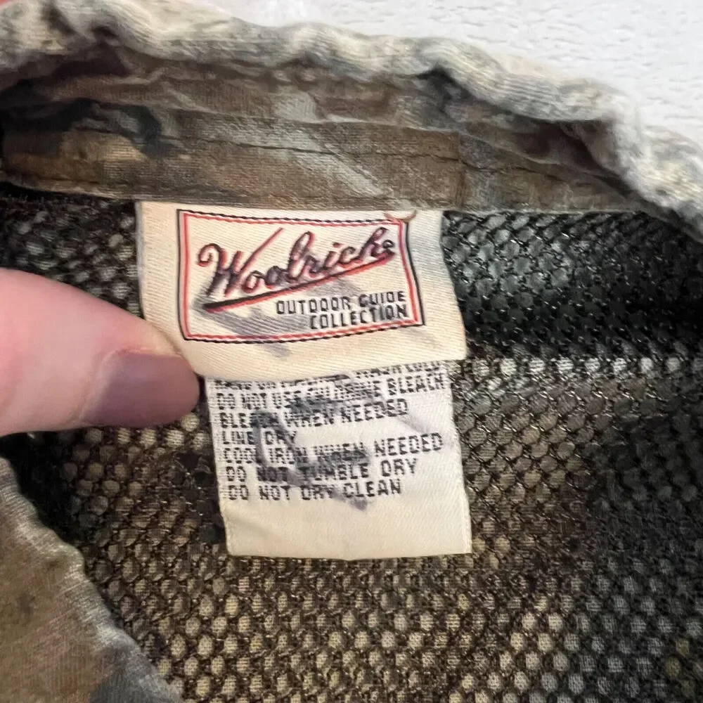 VTG Woolrich Shirt Mens L Camo Hardwoods‎ Button Up Vented Outdoors Grunge FLAW